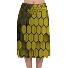 Yellow Hexagons 3d Art Honeycomb Hexagon Pattern Velvet Flared Midi Skirt