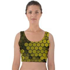 Yellow Hexagons 3d Art Honeycomb Hexagon Pattern Velvet Crop Top by Cemarart