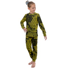 Yellow Hexagons 3d Art Honeycomb Hexagon Pattern Kids  Long Sleeve Set  by Cemarart