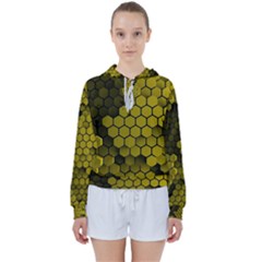 Yellow Hexagons 3d Art Honeycomb Hexagon Pattern Women s Tie Up Sweat by Cemarart