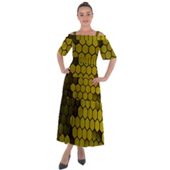 Yellow Hexagons 3d Art Honeycomb Hexagon Pattern Shoulder Straps Boho Maxi Dress  by Cemarart