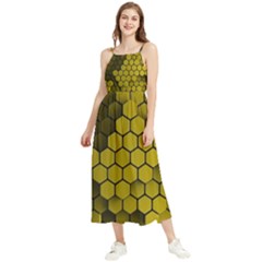 Yellow Hexagons 3d Art Honeycomb Hexagon Pattern Boho Sleeveless Summer Dress by Cemarart