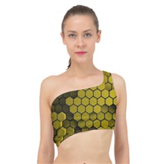 Yellow Hexagons 3d Art Honeycomb Hexagon Pattern Spliced Up Bikini Top  by Cemarart