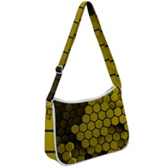 Yellow Hexagons 3d Art Honeycomb Hexagon Pattern Zip Up Shoulder Bag by Cemarart