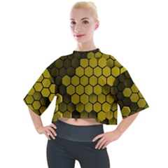 Yellow Hexagons 3d Art Honeycomb Hexagon Pattern Mock Neck T-shirt by Cemarart