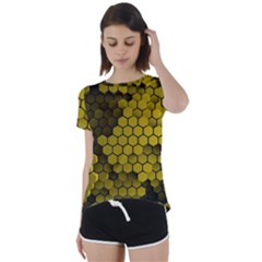 Yellow Hexagons 3d Art Honeycomb Hexagon Pattern Short Sleeve Open Back T-shirt by Cemarart