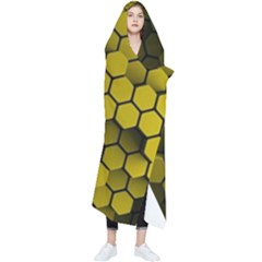 Yellow Hexagons 3d Art Honeycomb Hexagon Pattern Wearable Blanket by Cemarart