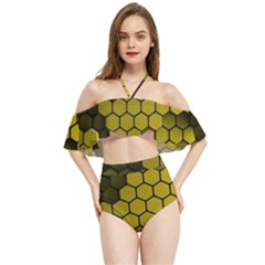 Yellow Hexagons 3d Art Honeycomb Hexagon Pattern Halter Flowy Bikini Set  by Cemarart