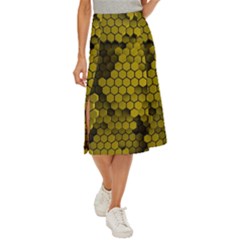 Yellow Hexagons 3d Art Honeycomb Hexagon Pattern Midi Panel Skirt by Cemarart