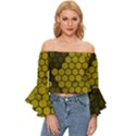 Yellow Hexagons 3d Art Honeycomb Hexagon Pattern Off Shoulder Flutter Bell Sleeve Top View1