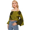 Yellow Hexagons 3d Art Honeycomb Hexagon Pattern Off Shoulder Flutter Bell Sleeve Top View2