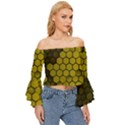 Yellow Hexagons 3d Art Honeycomb Hexagon Pattern Off Shoulder Flutter Bell Sleeve Top View3