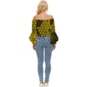 Yellow Hexagons 3d Art Honeycomb Hexagon Pattern Off Shoulder Flutter Bell Sleeve Top View4