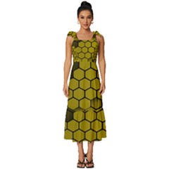 Yellow Hexagons 3d Art Honeycomb Hexagon Pattern Tie-strap Tiered Midi Chiffon Dress by Cemarart