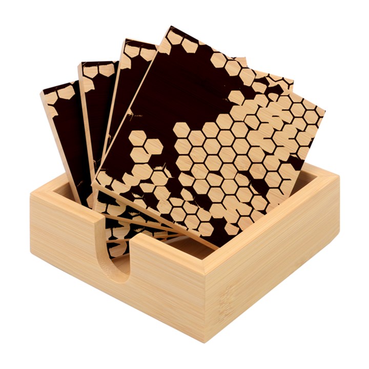 Yellow Hexagons 3d Art Honeycomb Hexagon Pattern Bamboo Coaster Set