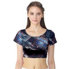 Fractal Cube 3d Art Nightmare Abstract Short Sleeve Crop Top by Cemarart