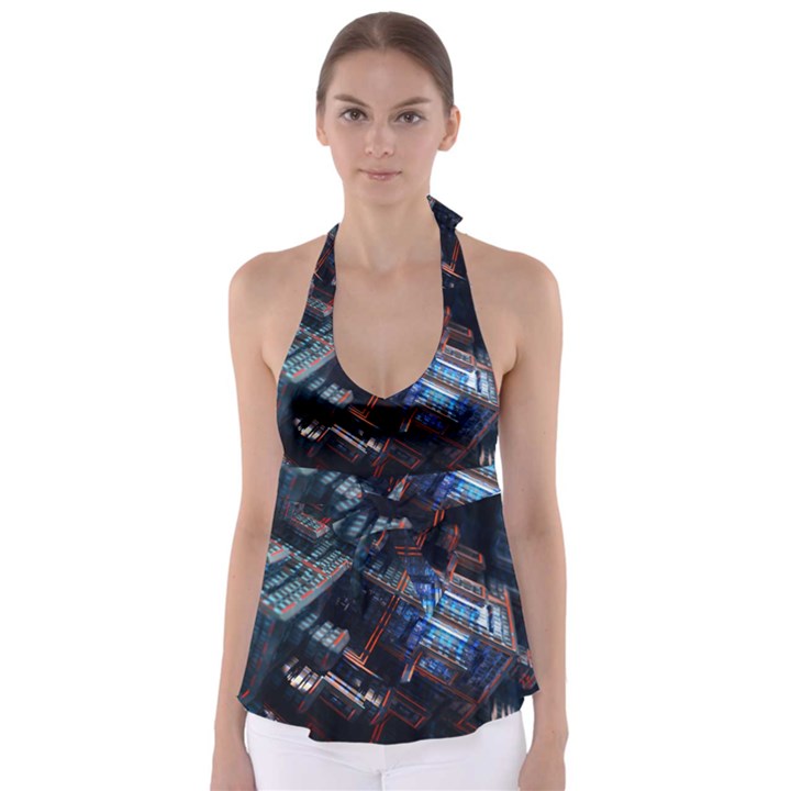 Fractal Cube 3d Art Nightmare Abstract Tie Back Tankini Top