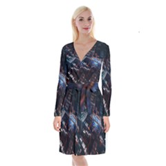 Fractal Cube 3d Art Nightmare Abstract Long Sleeve Velvet Front Wrap Dress by Cemarart