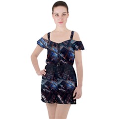 Fractal Cube 3d Art Nightmare Abstract Ruffle Cut Out Chiffon Playsuit