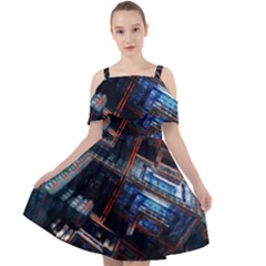 Fractal Cube 3d Art Nightmare Abstract Cut Out Shoulders Chiffon Dress by Cemarart