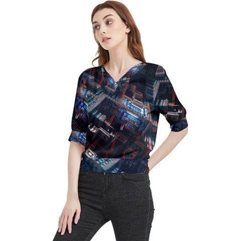 Fractal Cube 3d Art Nightmare Abstract Quarter Sleeve Blouse by Cemarart