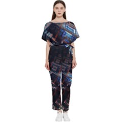 Fractal Cube 3d Art Nightmare Abstract Batwing Lightweight Chiffon Jumpsuit by Cemarart