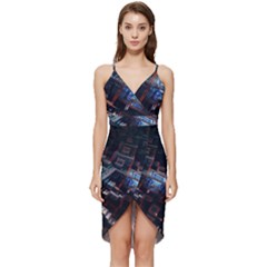 Fractal Cube 3d Art Nightmare Abstract Wrap Frill Dress by Cemarart