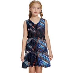 Fractal Cube 3d Art Nightmare Abstract Kids  Sleeveless Tiered Mini Dress by Cemarart