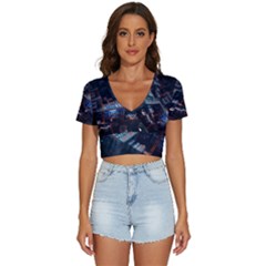 Fractal Cube 3d Art Nightmare Abstract V-neck Crop Top by Cemarart