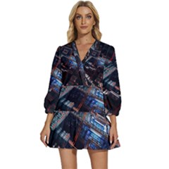 Fractal Cube 3d Art Nightmare Abstract V-neck Placket Mini Dress by Cemarart