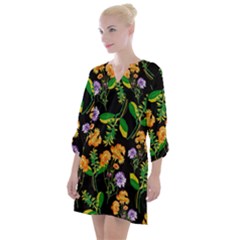 Flowers Pattern Art Floral Texture Open Neck Shift Dress by Cemarart