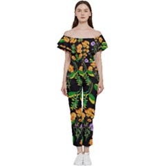 Flowers Pattern Art Floral Texture Bardot Ruffle Jumpsuit by Cemarart