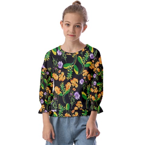 Flowers Pattern Art Floral Texture Kids  Cuff Sleeve Top by Cemarart