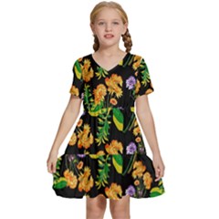 Flowers Pattern Art Floral Texture Kids  Short Sleeve Tiered Mini Dress by Cemarart