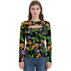 Flowers Pattern Art Floral Texture Women s Cut Out Long Sleeve T-shirt by Cemarart