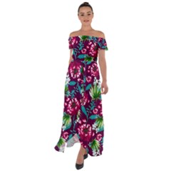 Flowers Pattern Art Texture Floral Off Shoulder Open Front Chiffon Dress by Cemarart