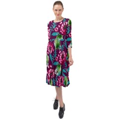 Flowers Pattern Art Texture Floral Ruffle End Midi Chiffon Dress by Cemarart