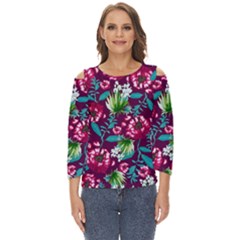 Flowers Pattern Art Texture Floral Cut Out Wide Sleeve Top