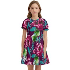 Flowers Pattern Art Texture Floral Kids  Bow Tie Puff Sleeve Dress by Cemarart