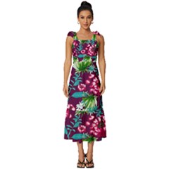 Flowers Pattern Art Texture Floral Tie-strap Tiered Midi Chiffon Dress by Cemarart