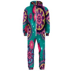 Floral Pattern Abstract Colorful Flow Oriental Spring Summer Hooded Jumpsuit (men) by Cemarart