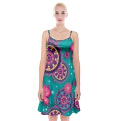 Floral Pattern Abstract Colorful Flow Oriental Spring Summer Spaghetti Strap Velvet Dress