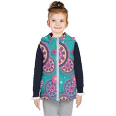 Floral Pattern Abstract Colorful Flow Oriental Spring Summer Kids  Hooded Puffer Vest by Cemarart