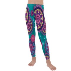 Floral Pattern Abstract Colorful Flow Oriental Spring Summer Kids  Lightweight Velour Leggings by Cemarart