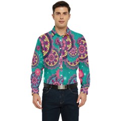 Floral Pattern Abstract Colorful Flow Oriental Spring Summer Men s Long Sleeve Pocket Shirt 