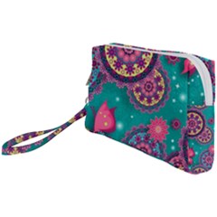 Floral Pattern Abstract Colorful Flow Oriental Spring Summer Wristlet Pouch Bag (small) by Cemarart