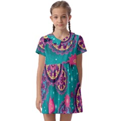 Floral Pattern Abstract Colorful Flow Oriental Spring Summer Kids  Asymmetric Collar Dress by Cemarart