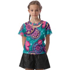 Floral Pattern Abstract Colorful Flow Oriental Spring Summer Kids  Front Cut T-shirt by Cemarart