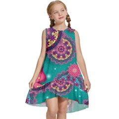 Floral Pattern Abstract Colorful Flow Oriental Spring Summer Kids  Frill Swing Dress