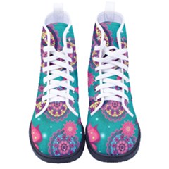 Floral Pattern Abstract Colorful Flow Oriental Spring Summer Kid s High-top Canvas Sneakers